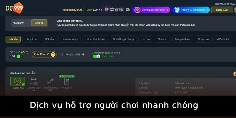 Dịch vụ hỗ trợ người chơi nhanh chóng